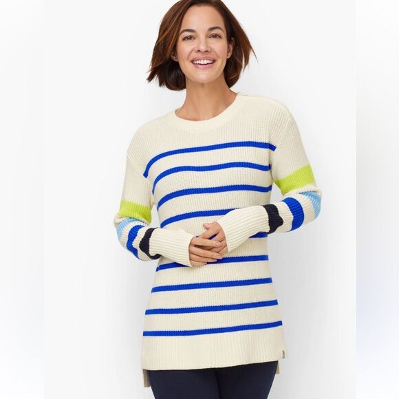 Talbots MULTI STRIPE CREWNECK HIGH-LOW SWEATER Size Small - Picture 1 of 8